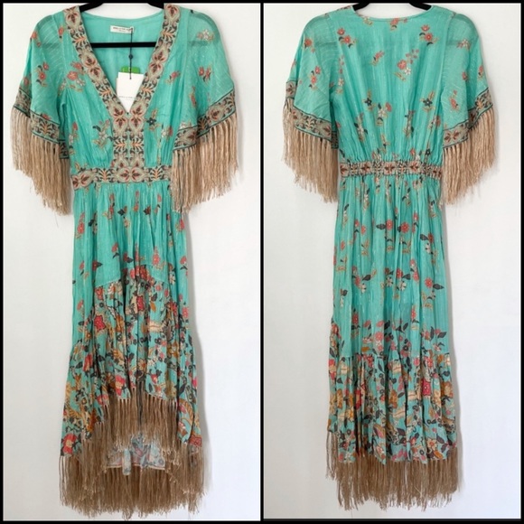 Spell and the Gypsy Collective Floral High Low Tassel Fringe Midi Maxi Dress - Picture 13 of 16